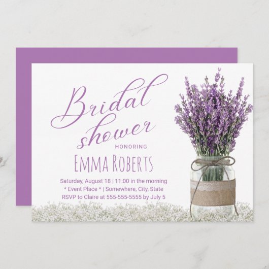 Invitation Fête des mariées Mason Jar de Lavande Classique (Devant / Derrière)