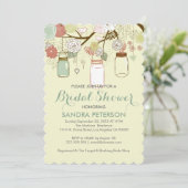 Invitation Fête des mariées Mason Jar et Fleurs Rétro (Debout devant)