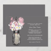 Invitation Fête des mariées Mason Jar et Fleurs sauvages (Devant / Derrière)