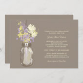 Invitation Fête des mariées Mason Jar et Fleurs sauvages (Devant / Derrière)