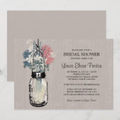 Invitation Fête des mariées Mason Jar et Fleurs sauvages (Devant / Derrière)