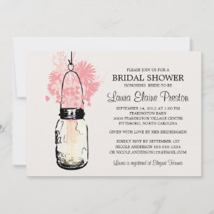 Invitation Fête des mariées Mason Jar et Fleurs sauvages