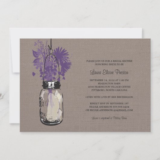 Invitation Fête des mariées Mason Jar et Fleurs sauvages (Devant)