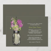 Invitation Fête des mariées Mason Jar et Fleurs sauvages (Devant / Derrière)
