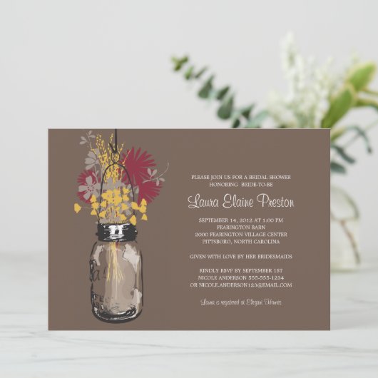 Invitation Fête des mariées Mason Jar et Fleurs sauvages (Debout devant)