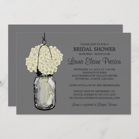 Invitation Fête des mariées Mason Jar Hydrangeas (Devant / Derrière)