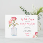 Invitation Fête des mariées Mason Jar rose Floral (Debout devant)