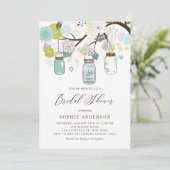 Invitation Fête des mariées Mason Jars bleu et vert (Debout devant)