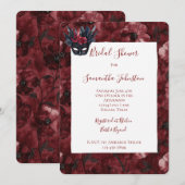 Invitation Fête des mariées Masque noir Bourgogne rouge plume (Devant / Derrière)
