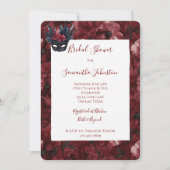 Invitation Fête des mariées Masque noir Bourgogne rouge plume (Devant)