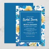 Invitation Fête des mariées méditerranéenne bleue et jaune (Devant / Derrière)