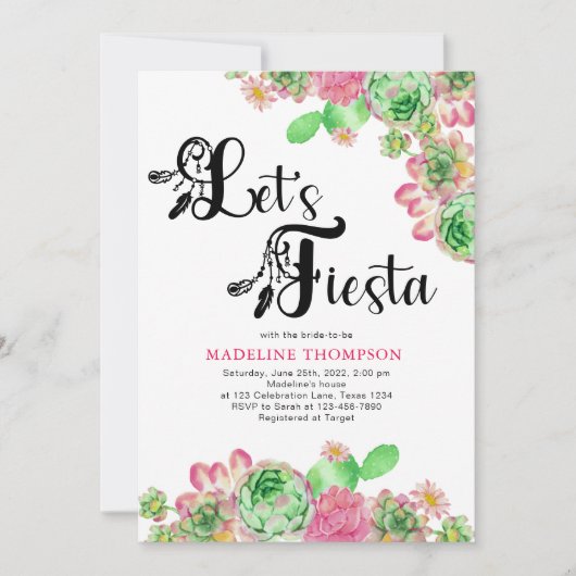 Invitation Fête des mariées mexicaine Fiesta Pink Cactus (Devant)