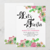 Invitation Fête des mariées mexicaine Fiesta Pink Cactus (Devant / Derrière)