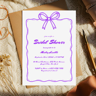 Invitation Fête des mariées mignonne mauve main tirée ruban B