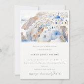 Invitation Fête des mariées minimale d'aquarelle Santorini Gr (Devant)