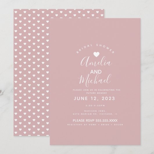 Invitation Fête des mariées minimale de coeur rose muet simpl (Devant / Derrière)