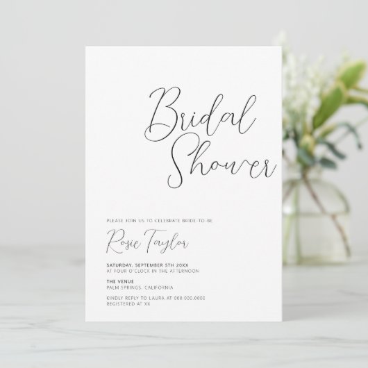 Invitation Fête des mariées minimale de script élégant (Debout devant)