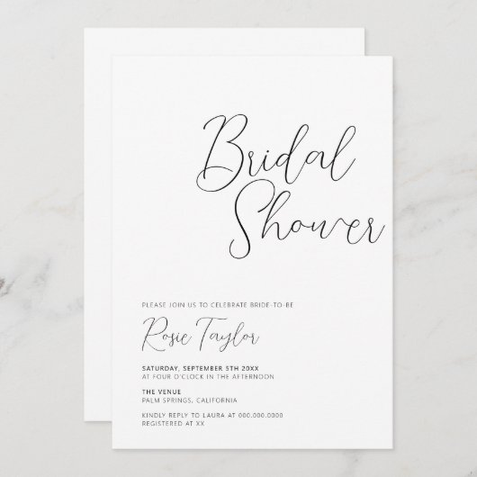 Invitation Fête des mariées minimale de script élégant (Devant / Derrière)