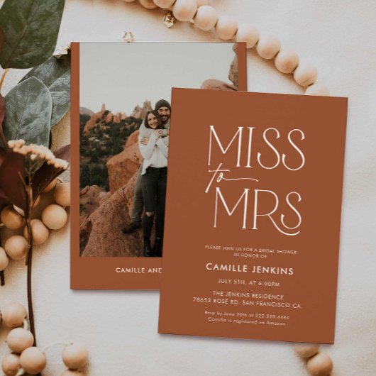 Invitation Fête des mariées minimale en terre cuite Boho