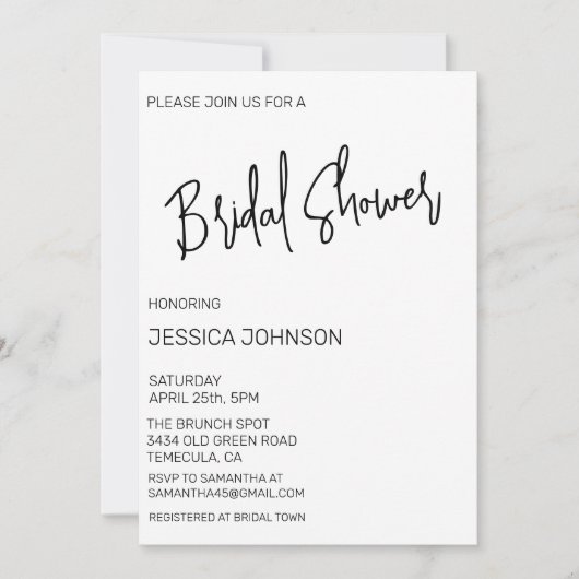 Invitation Fête des mariées minimale simple (Devant)