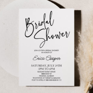 Invitation Fête des mariées minimaliste noire blanche