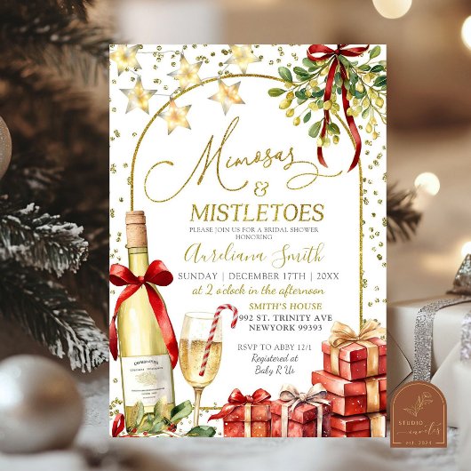 Invitation Fête des mariées Mistletoe et Mimosas Champagne Bo