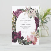 Invitation Fête des mariées moderne à fleurs violettes (Debout devant)