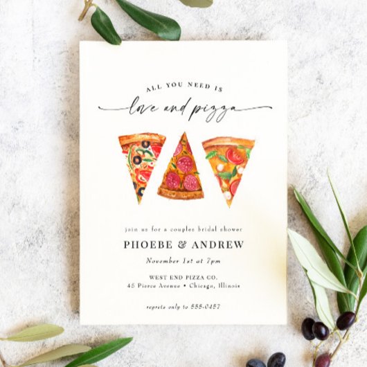 Invitation Fête des mariées moderne Amour et Pizza Couples