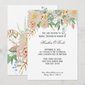 Invitation Fête des mariées Moderne Aquarelle Rose Or Floral (Devant / Derrière)