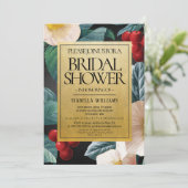 Invitation Fête des mariées moderne Black Gold Cherry Blossom (Debout devant)