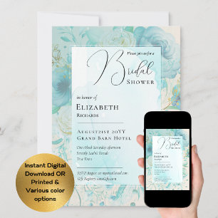 Invitation Fête des mariées moderne bleu turquoise Impression