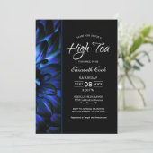 Invitation Fête des mariées moderne Blue Black Floral High Te (Debout devant)
