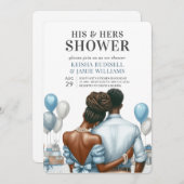 Invitation Fête des mariées moderne Blue Couples Douche (Devant / Derrière)