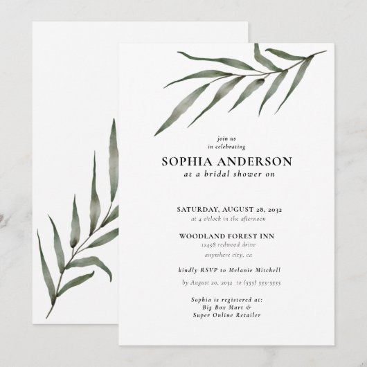 Invitation Fête des mariées moderne Botanique Eucalyptus Boho (Devant / Derrière)