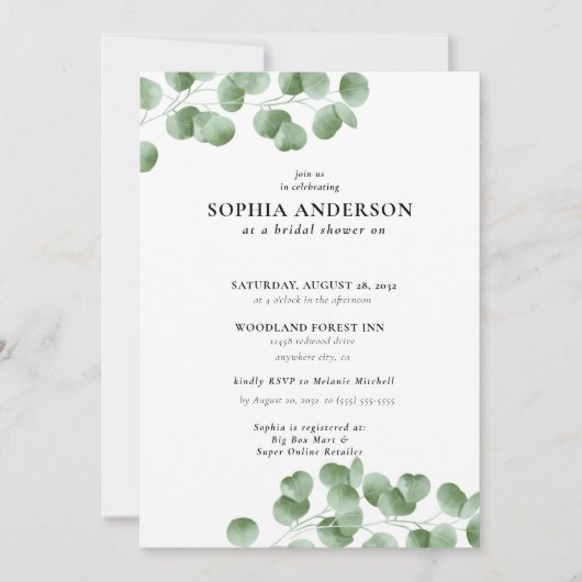 Invitation Fête des mariées moderne Botanique Eucalyptus Boho (Devant)