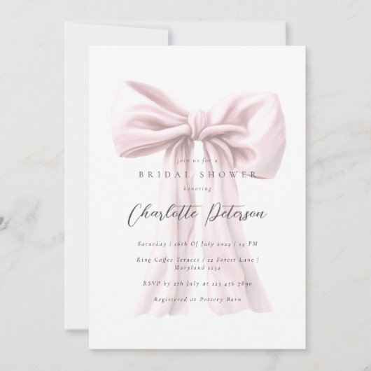 Invitation Fête des mariées moderne Bow rose (Devant)