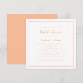 Invitation Fête des mariées Moderne Carré Élégant Pêche Blanc (Devant / Derrière)