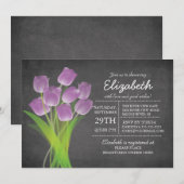 Invitation Fête des mariées moderne Chalkboard Purple Tulip (Devant / Derrière)