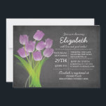 Invitation Fête des mariées moderne Chalkboard Purple Tulip<br><div class="desc">Chalkboard moderne Purple Tulip Bridal Shower invitation avec un arrière - plan populaire en damier avec un joli bouquet de belles tulipes violettes. Une invitation à la douche nuptiale contemporaine pour une douche nuptiale de printemps ou d'été.</div>