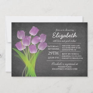Invitation Fête des mariées moderne Chalkboard Purple Tulip