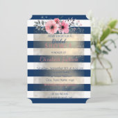 Invitation Fête des mariées moderne chic à fleurs rayées (Debout devant)