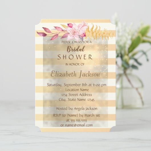 Invitation Fête des mariées moderne chic à fleurs rayées (Debout devant)