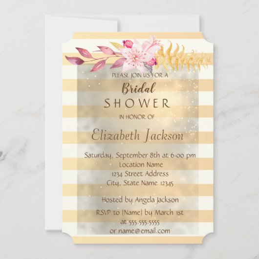 Invitation Fête des mariées moderne chic à fleurs rayées (Devant)