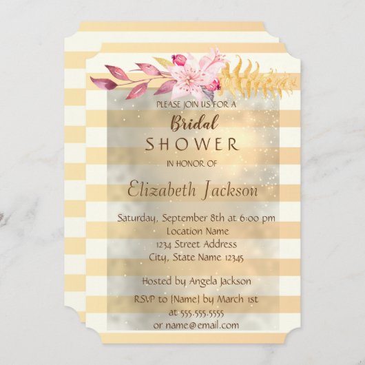 Invitation Fête des mariées moderne chic à fleurs rayées (Devant / Derrière)