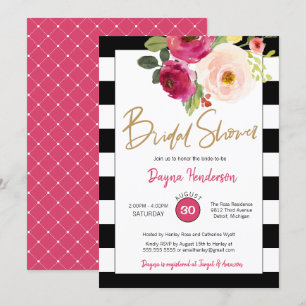 Invitation Fête des mariées moderne chic avec Fleurs roses