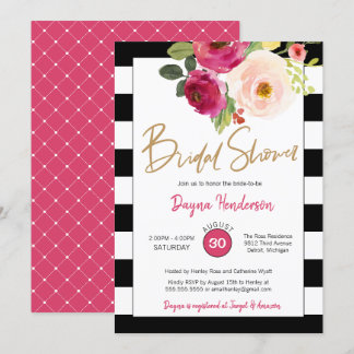 Invitation Fête des mariées moderne chic avec Fleurs roses