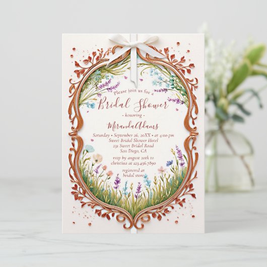 Invitation Fête des mariées moderne chic Boho Frame Fleurs sa (Debout devant)