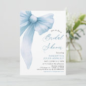 Invitation Fête des mariées moderne Coquette Blue Bow (Debout devant)