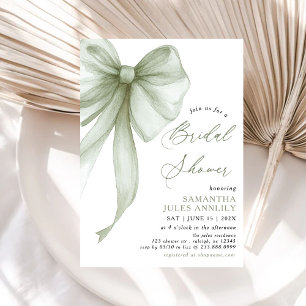 Invitation Fête des mariées moderne Coquette Sage Green Bow