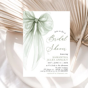 Invitation Fête des mariées moderne Coquette Sage Green Bow